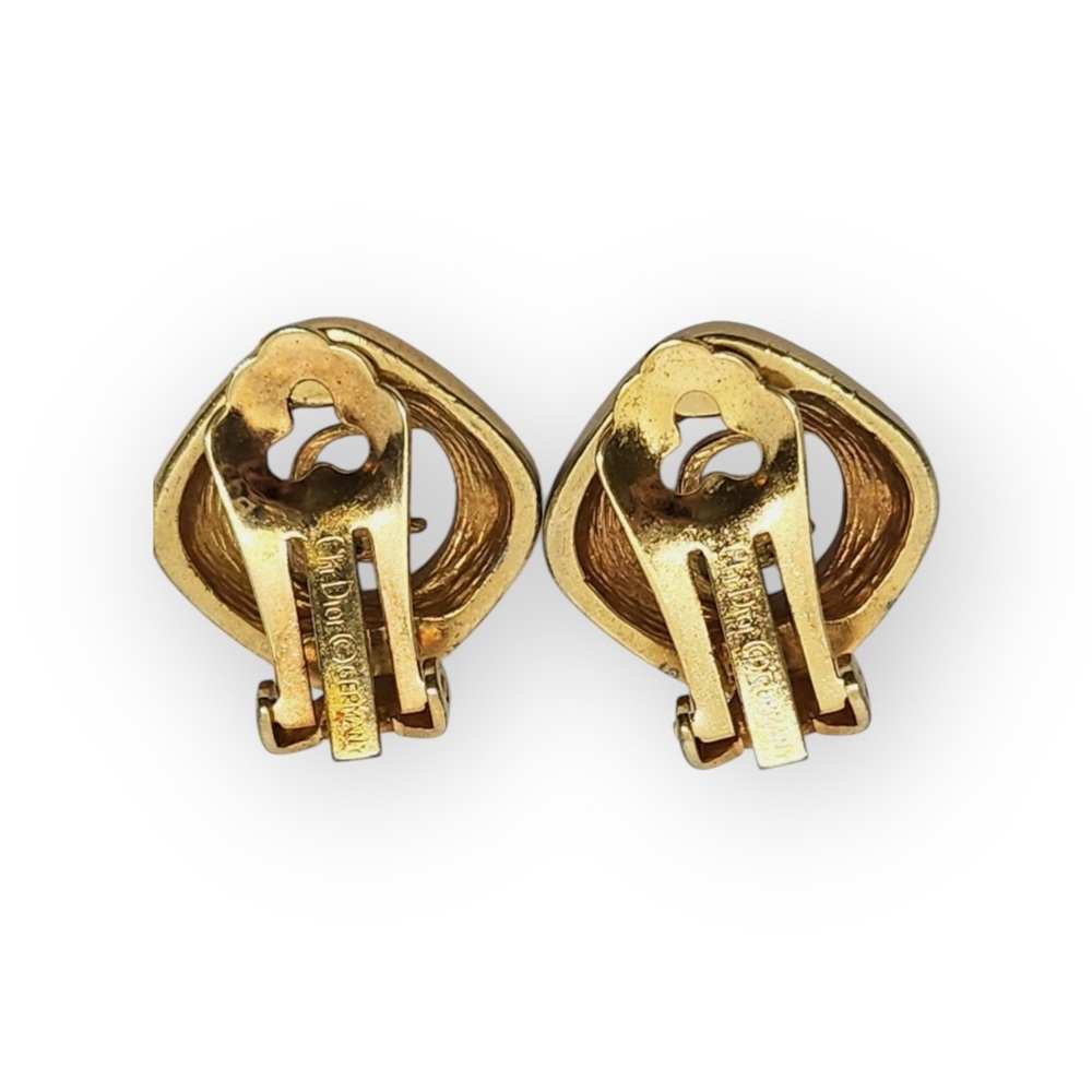 DIOR Vintage Gold-tone Crystal Rhinestone Clip-On Earrings - Picture 11 of 12